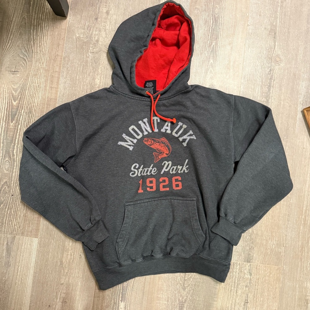 Montauk State Park 1926 Gray and Red Hoodie